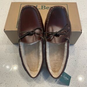 L.L. Bean Men's Dark Brown Genuine Leather Slippers NWT